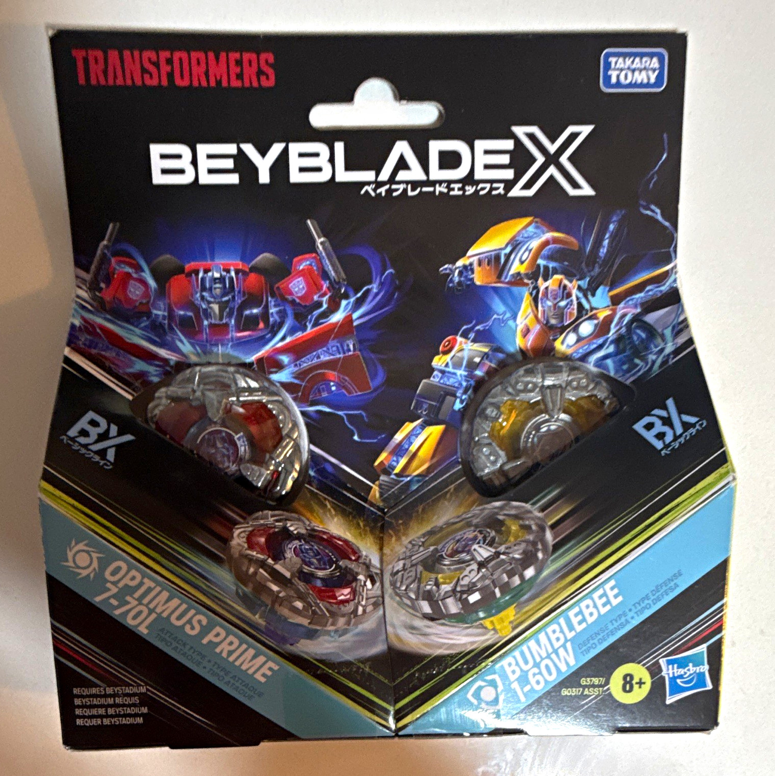 Takara Tomy Transformers Beyblade X Spinning Tops Optimus Prime & Bumblebee