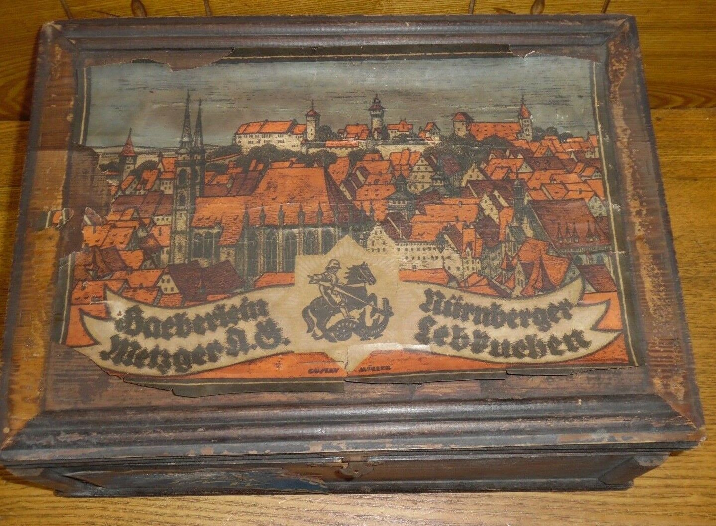 Antique Haeberlein Metzger Wood Box - Albrecht Dürer - Paper Label VERY BRITTLE
