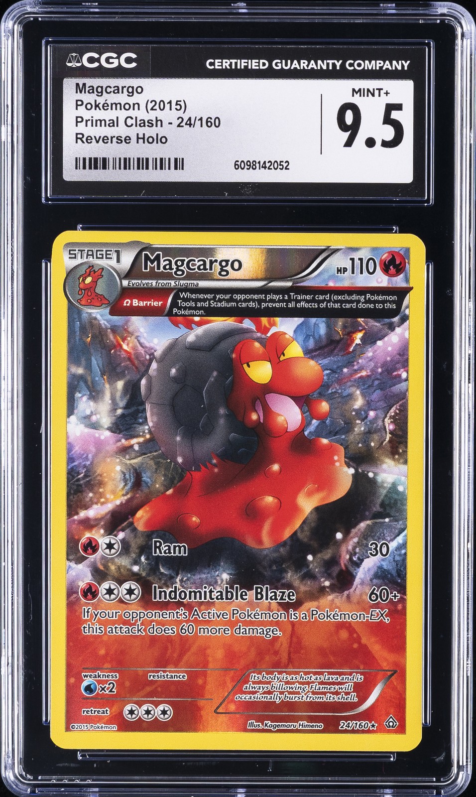2015 POKÉMON PRIMAL CLASH REVERSE HOLO #24/160 MAGCARGO CGC 9.5