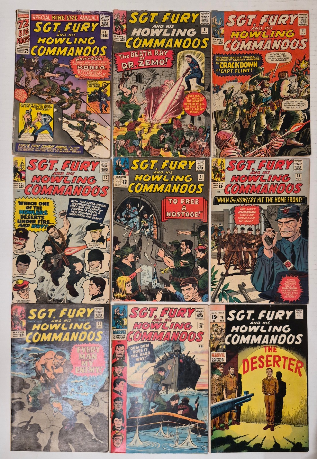 Sgt. Fury and His Howling Commandos Lot ☆9 #8-75*Dr Zemo VG/FN G 1964 Silver Age