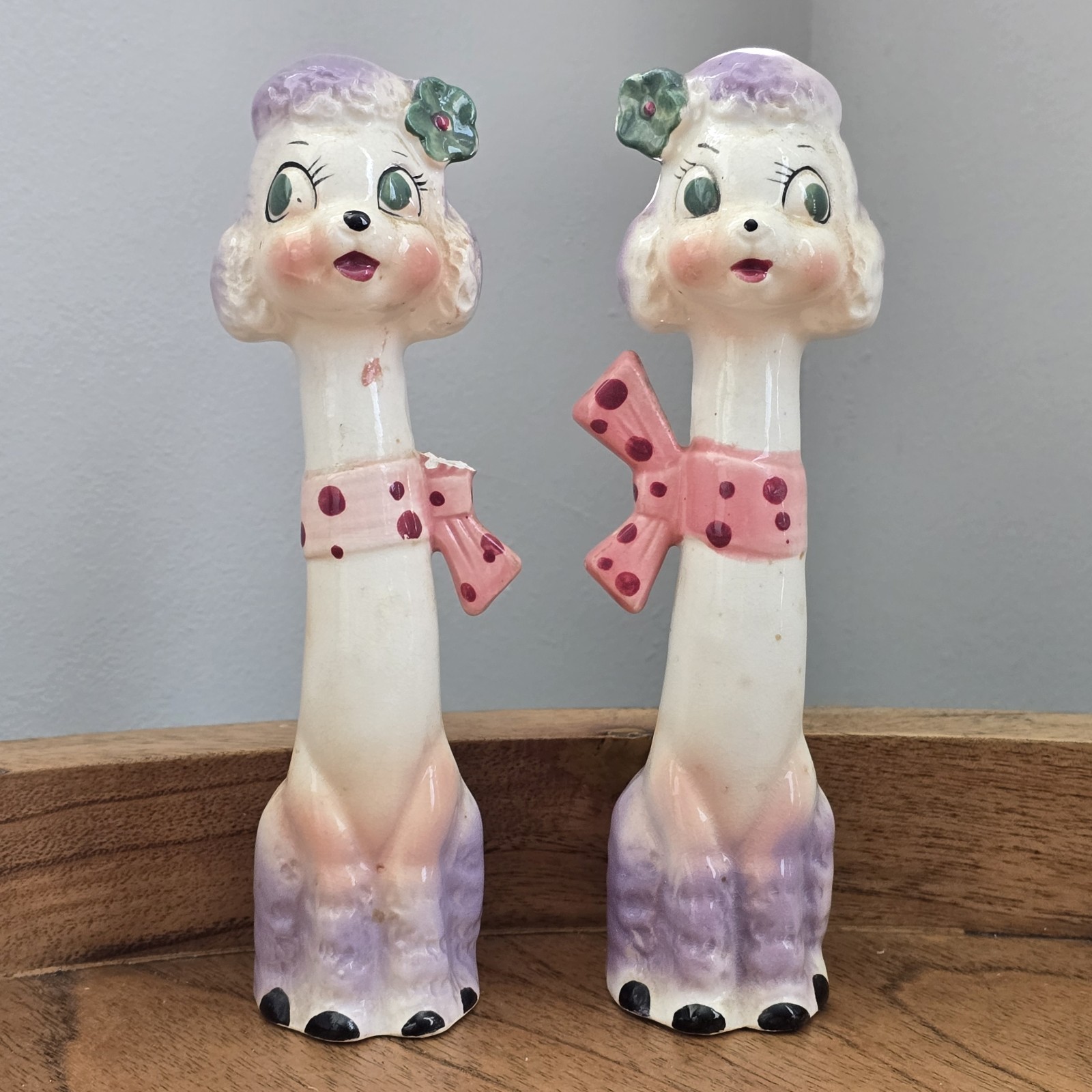 Tilso Japan Long Neck Poodle Salt Pepper Shakers 52/654 Mid Cent Kitsch VTG 60s