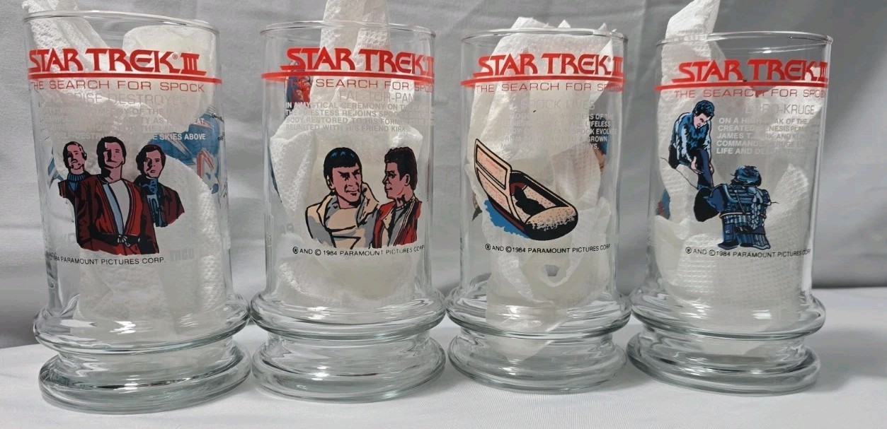 NOS 1984 Taco Bell Star Trek III Search For Spock Glass Set COMPLETE Vintage