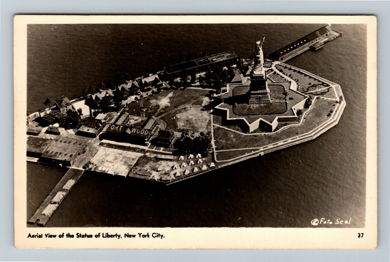 RPPC New York City NY Aerial View Statue Liberty Vintage Postcard