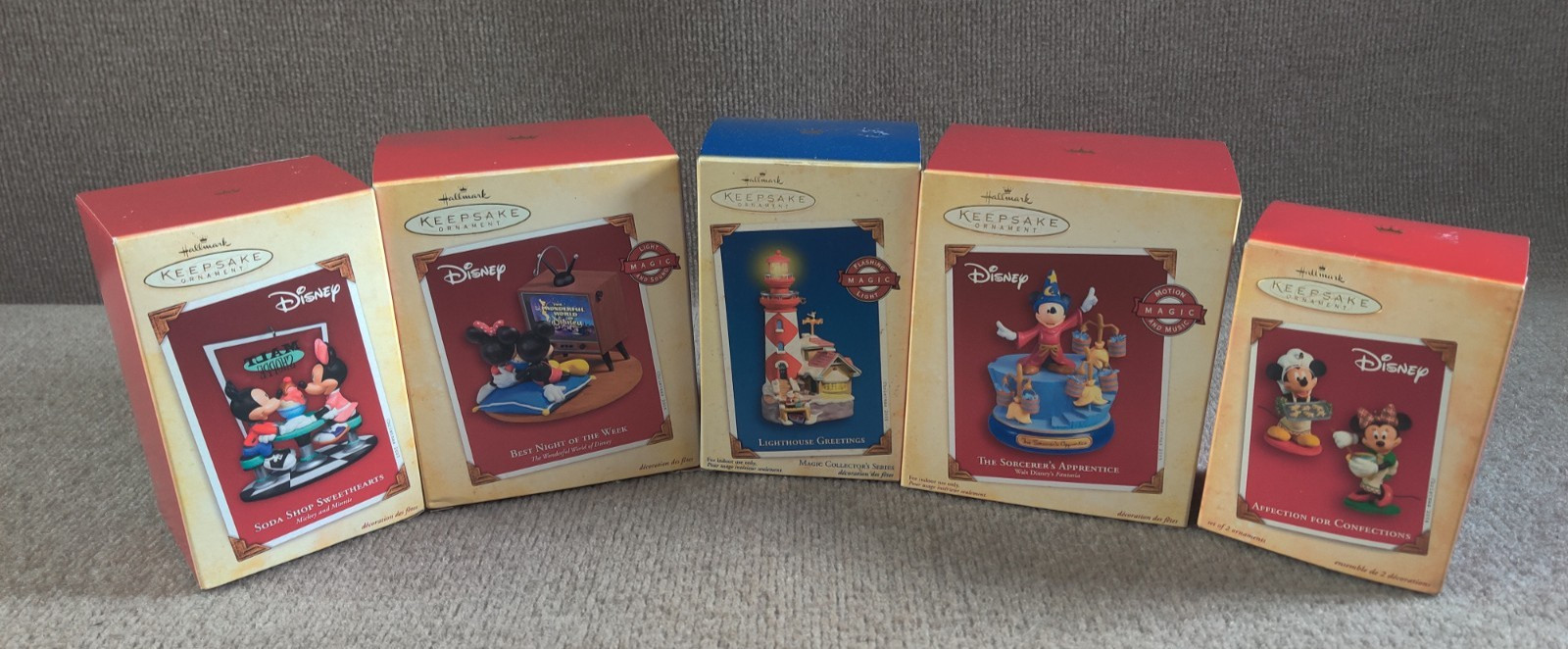 Disney Hallmark Keepsake Ornament Bundle Best Night, Soda Shop, Sorcerers Magic