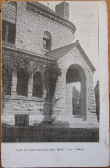 Grinnell, IA 1908 Postcard: Goodnow Hall - Iowa College