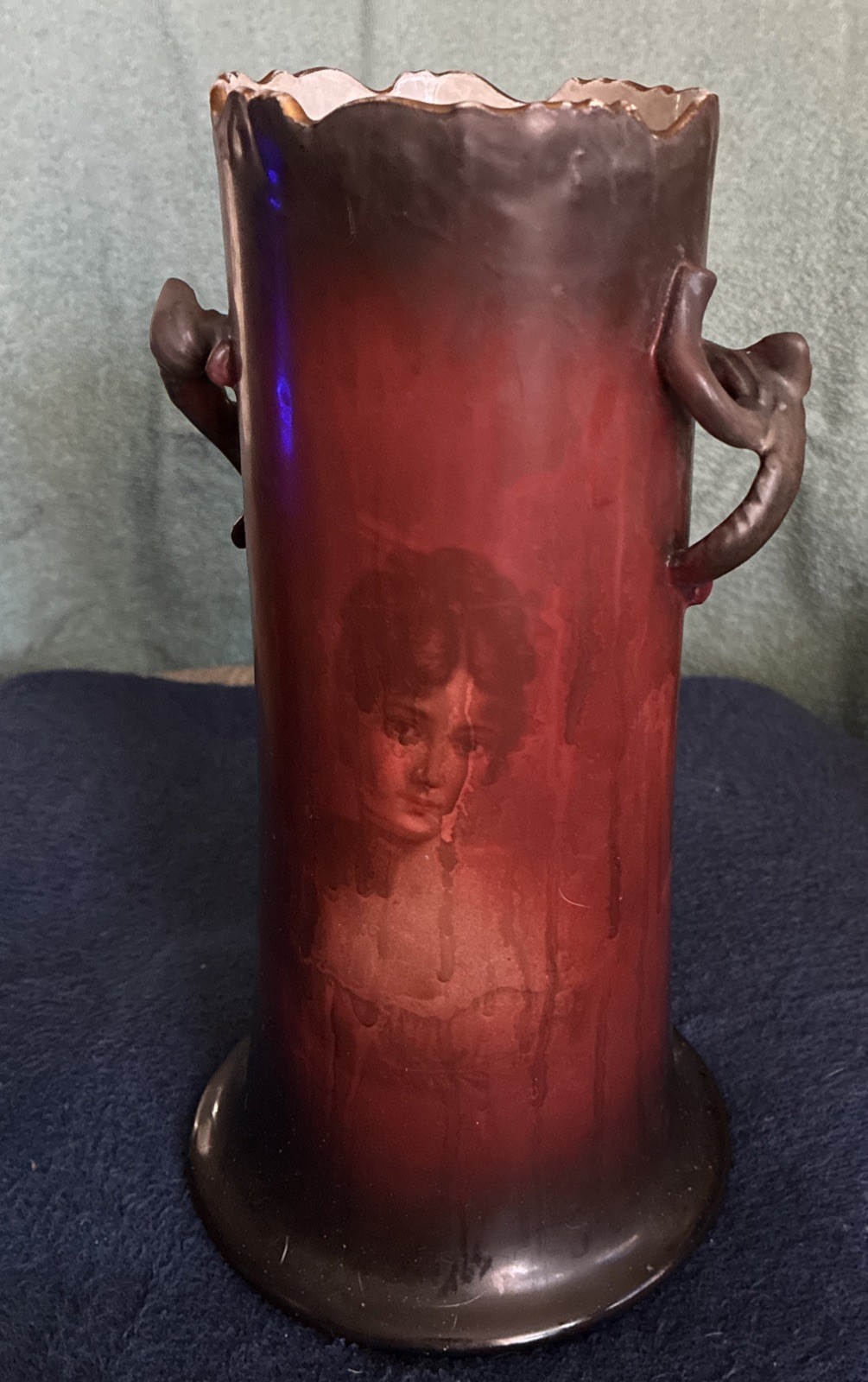 Vtg Warwick IOGA Victorian Lady Portrait Vase With Twig Shaped Handles