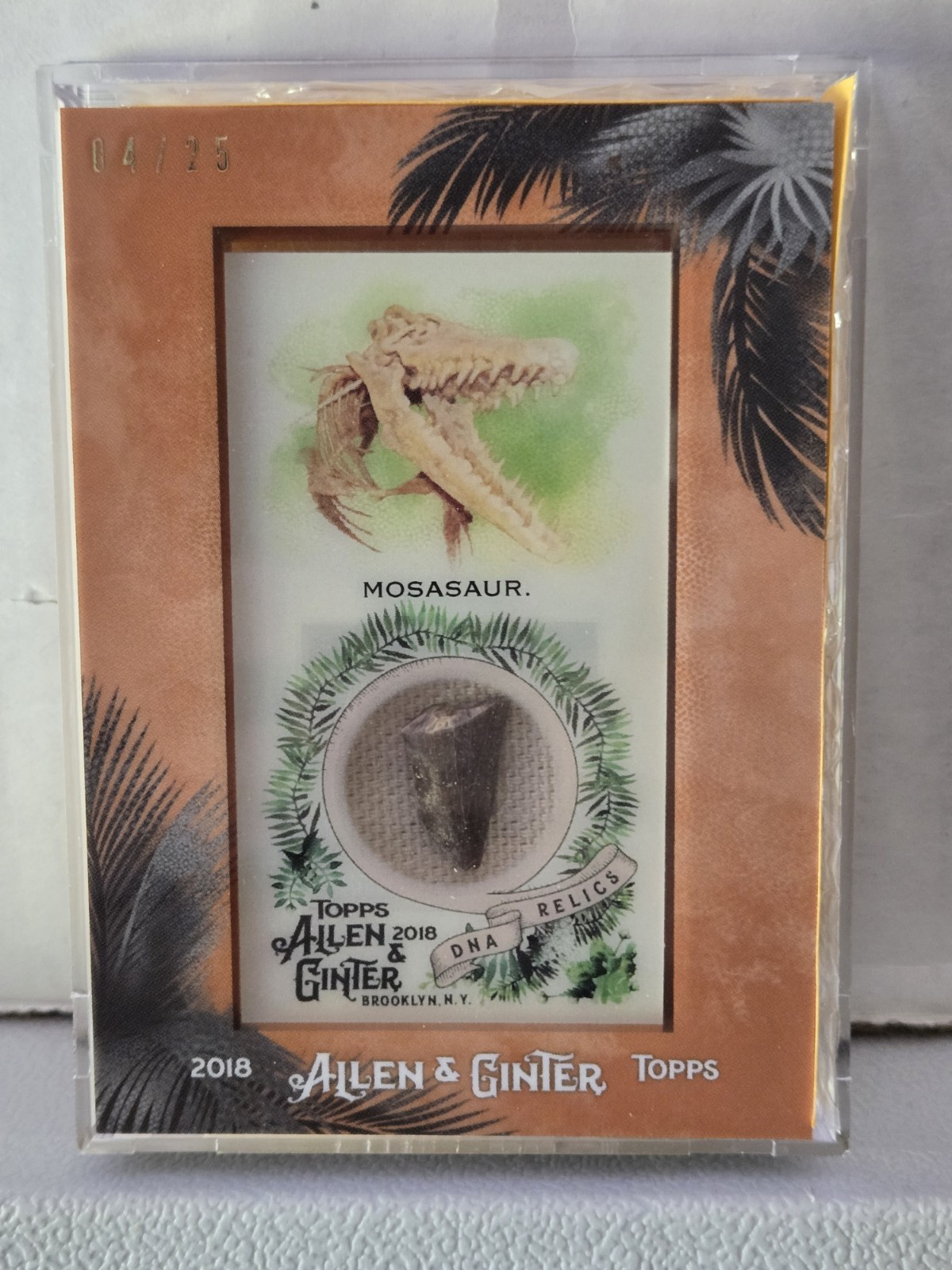 2018 Topps Allen Ginter Mosasaur DNA Relics Genuine Fossil Tooth Relic Card /25