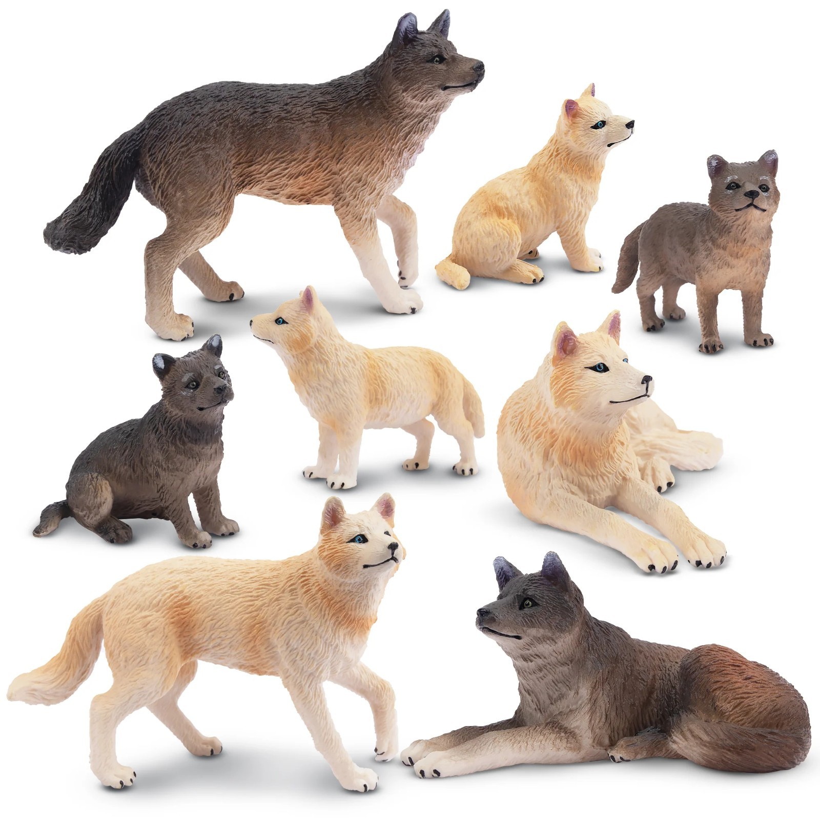 Toymany 8-pcs Wolf Animal Figurine, Realistic, Collectible Hand-painted  Toy Set