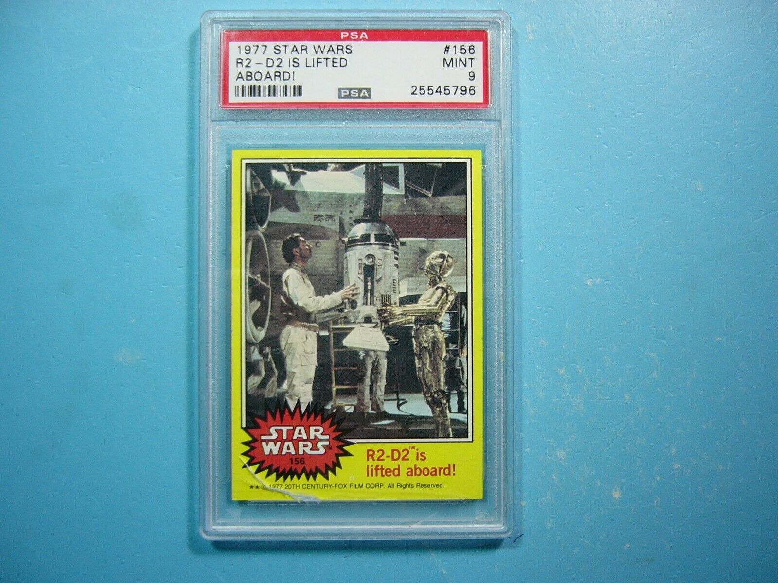1977 O-PEE-CHEE STAR WARS CARD #156 R2-D2 IS LIFTED ABOARD PSA 9 MINT SHARP+ GL