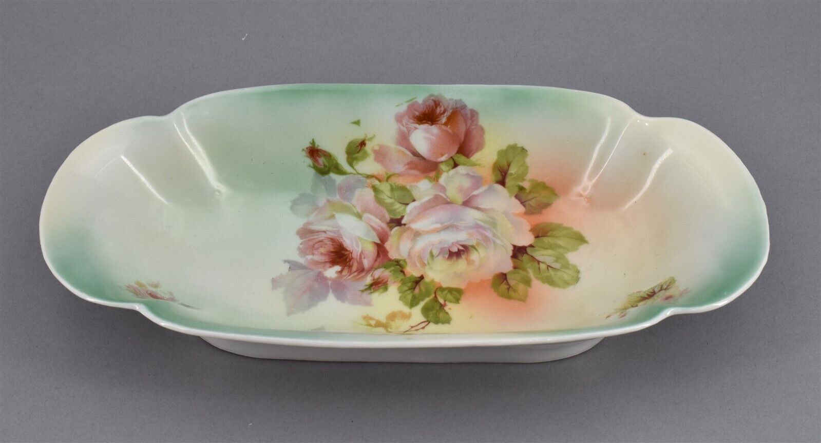 Vintage Silesia Oblong Relish or Celery Dish - Pink & White Cabbage Roses