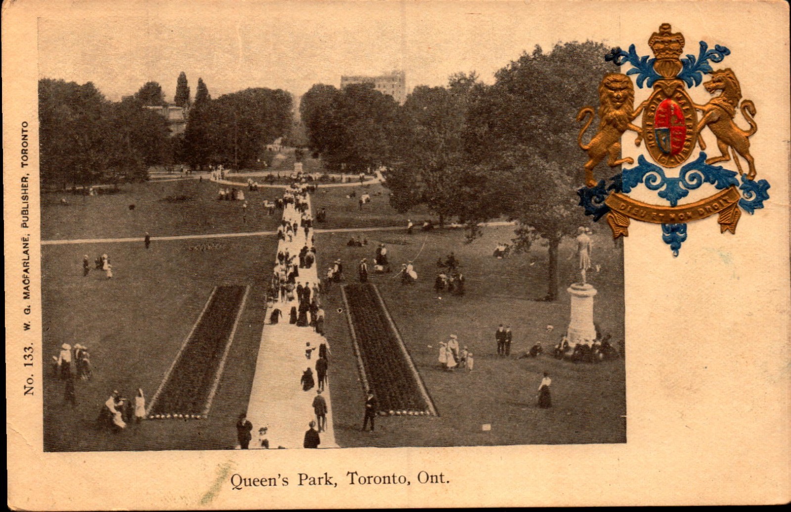 RARE-c. 1902 WG MACFARLANE TOTONTO ONT. PRIVATE POSTCARD- QUEENS PARK BK 87