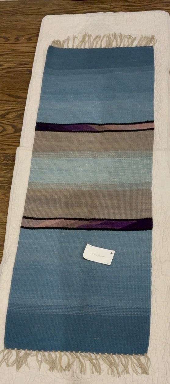 Vintage Handwoven Wool Ribbon Runner Tapestry by Robin Reider Knight Chimayo NM 