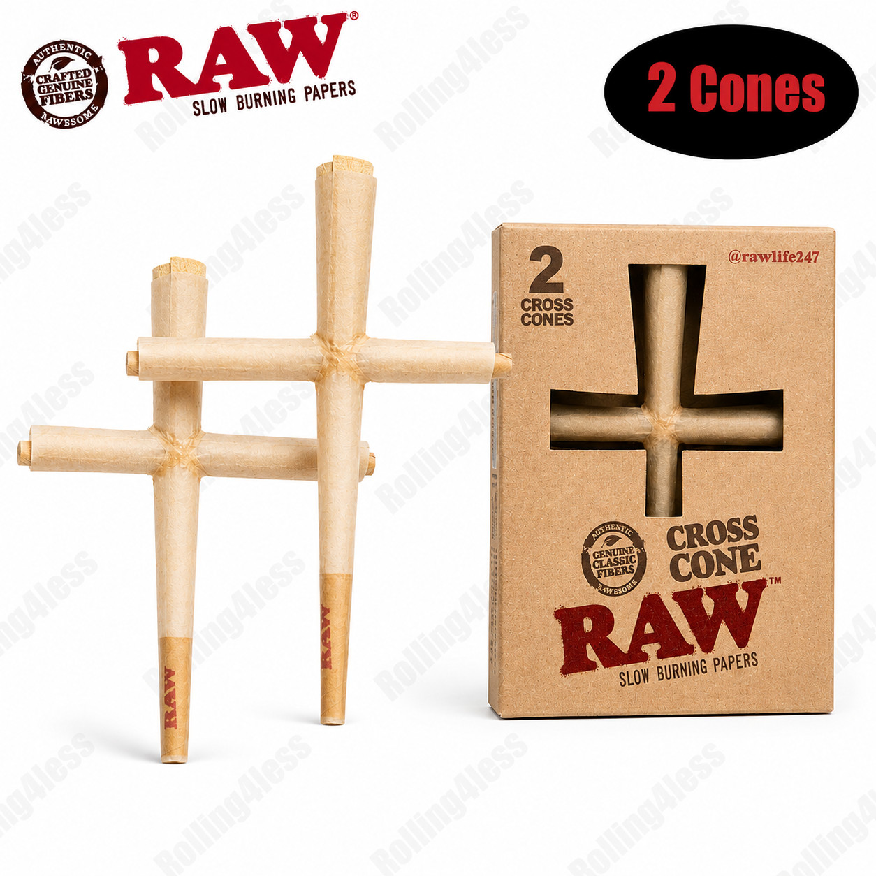 RAW Classic Cross Cone Pre-Rolled Rolling Paper Cones 1 Pack 2ct