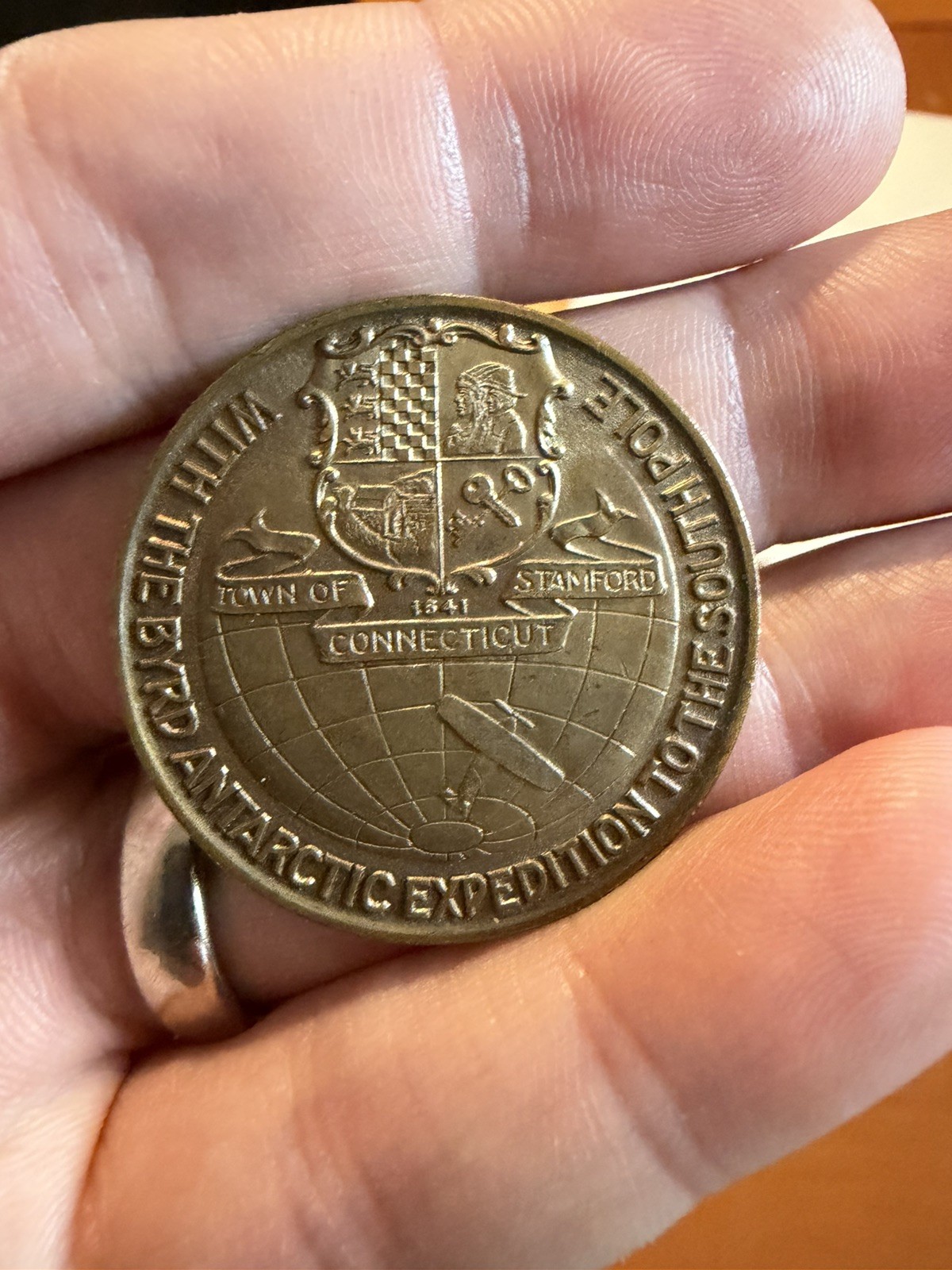 Rare 1929 Byrd Antarctic Expedition Presentation Medal Harold June, Stamford CT