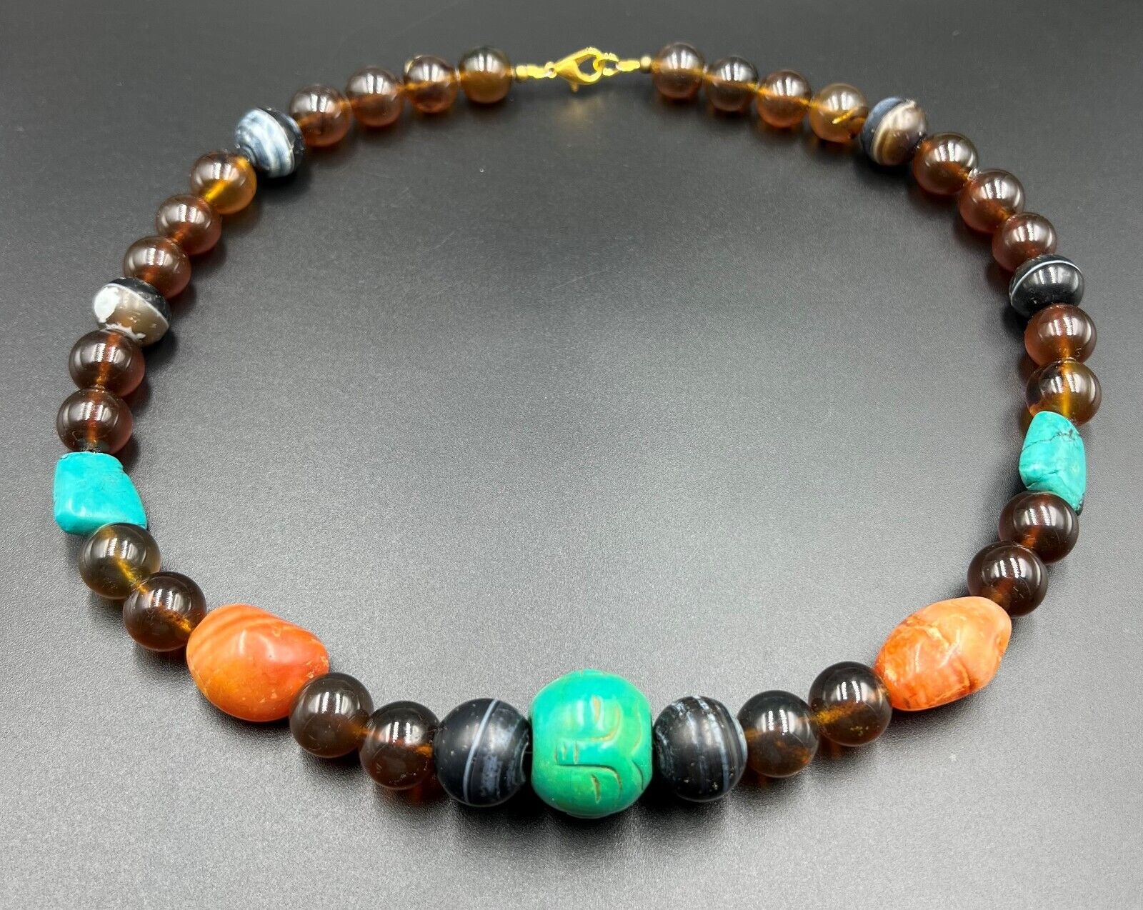 Antique Amber Agate Turquoise Beads Necklace