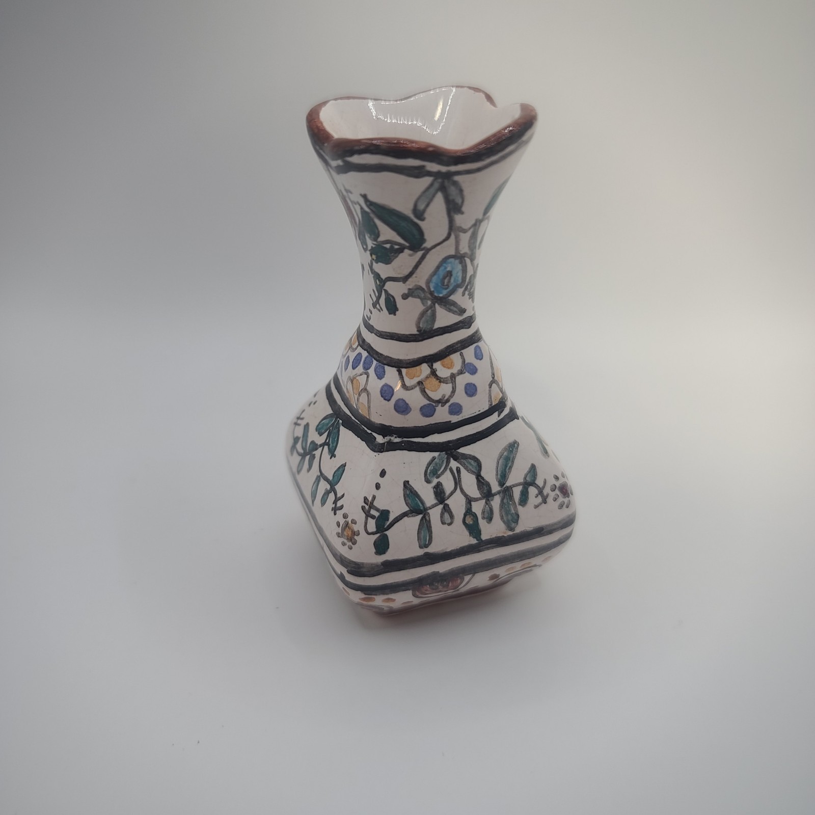 Miniature Handpainted Porcelain Vase Toothpick Holder Trinket Portugal  3.5 In