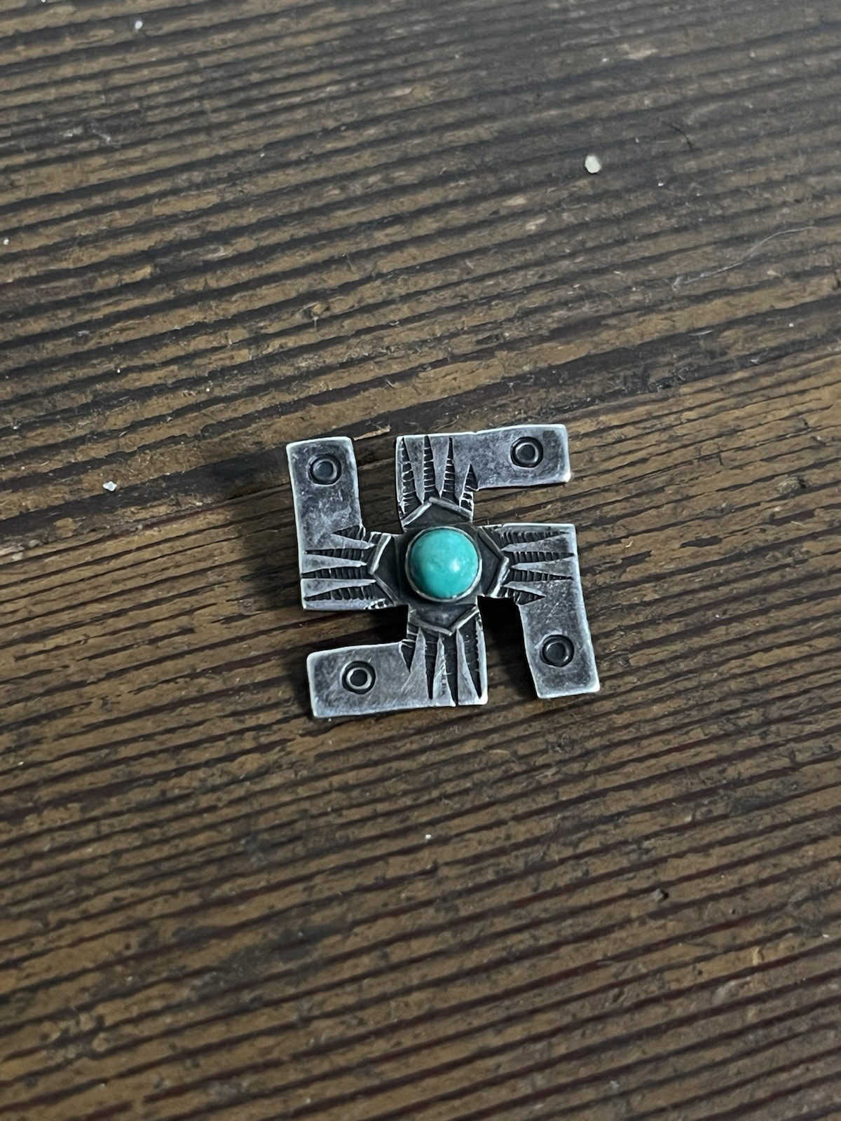 Antique 1930’s Navajo Whirling Log Pin Turquoise Silver Fred Harvey Southwestern