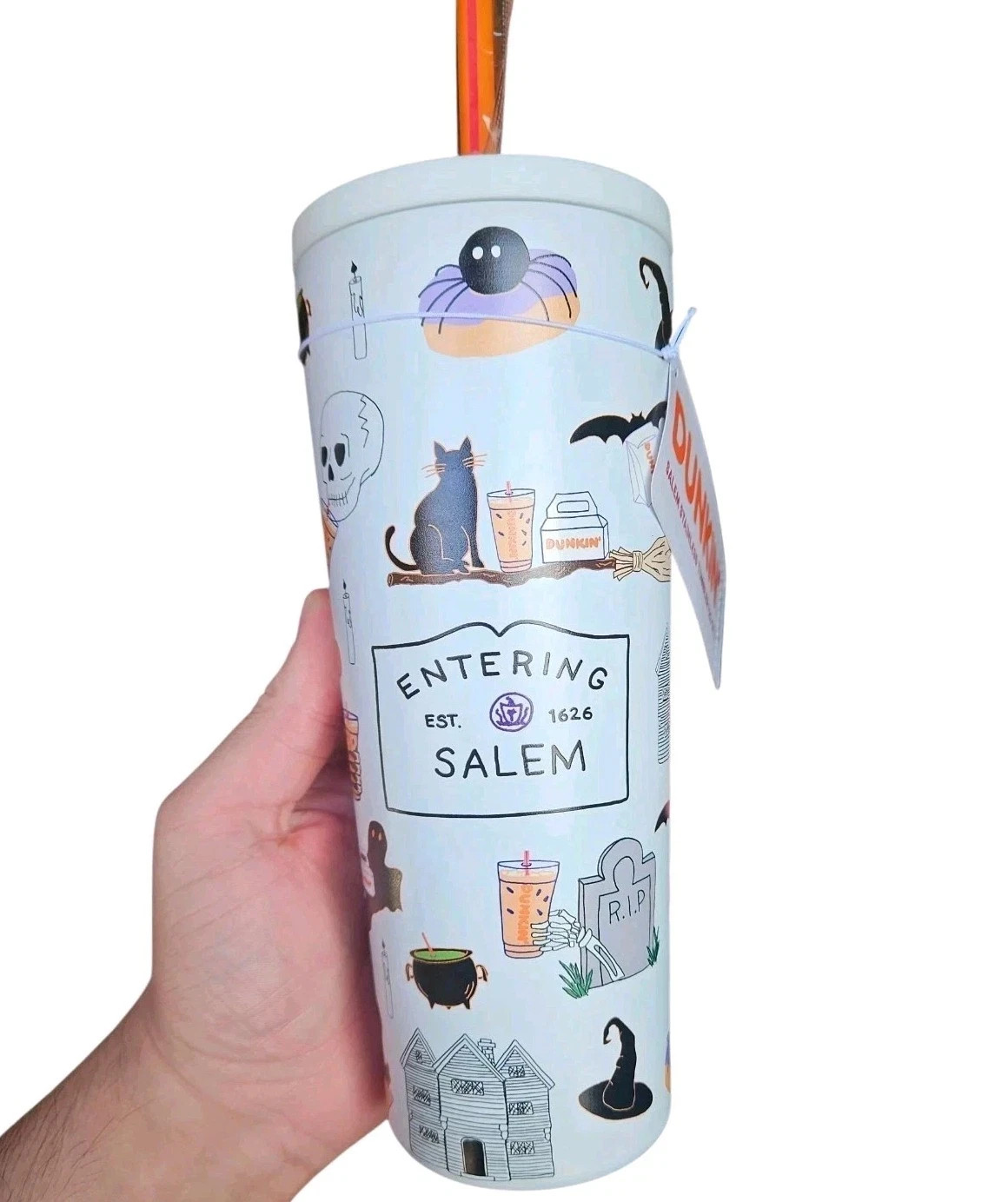 NEW 2026 Dunkin' Donuts Salem MA White Stainless Steel 22oz Tumbler Cup LE NWT