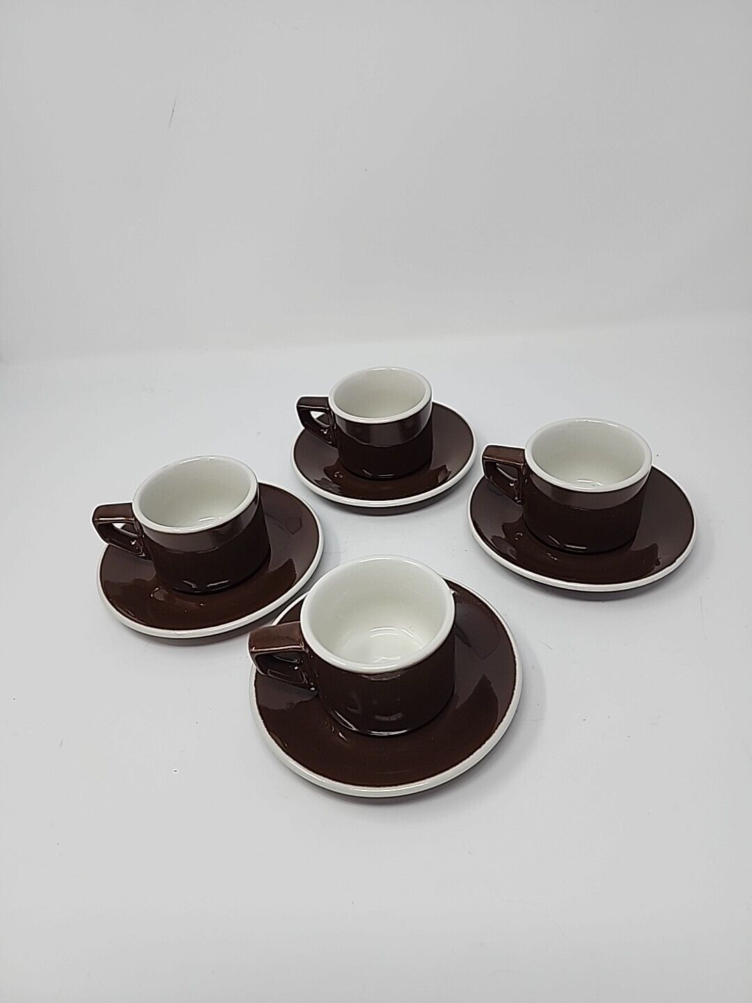 ACF Espresso Demitasse Cups & Saucers Brown Porcelain Set Of 4