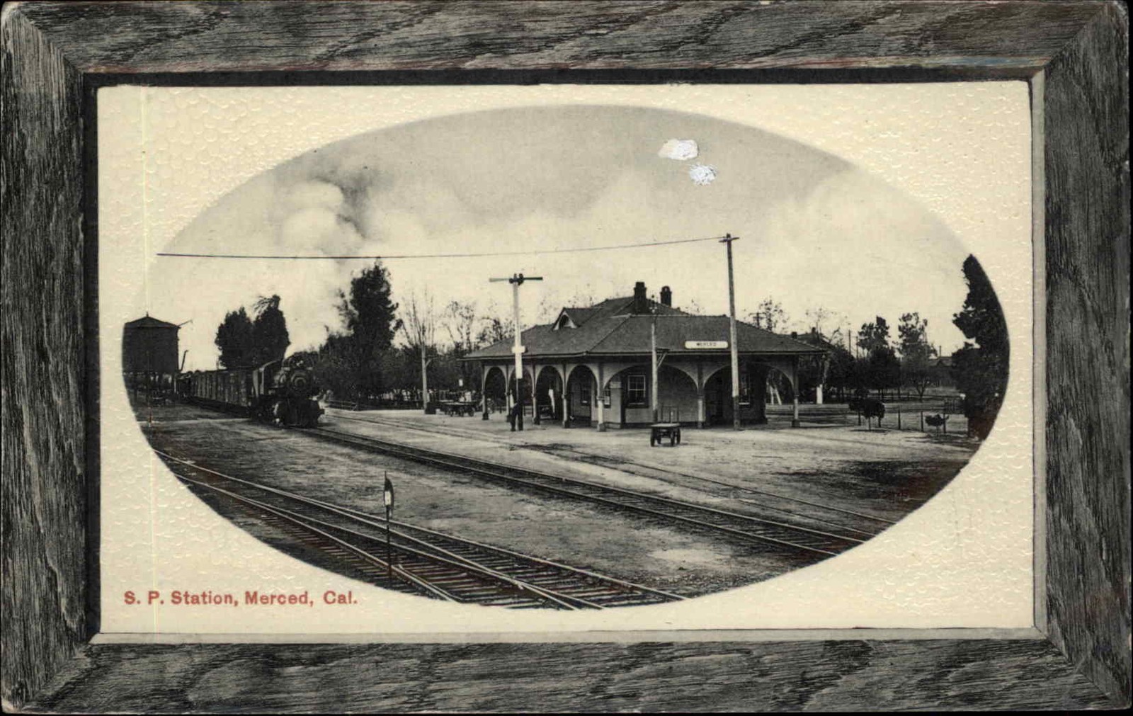 MERCED CALIFORNIA CA Railroad Train Station Depot FRAME BORDER Postcard