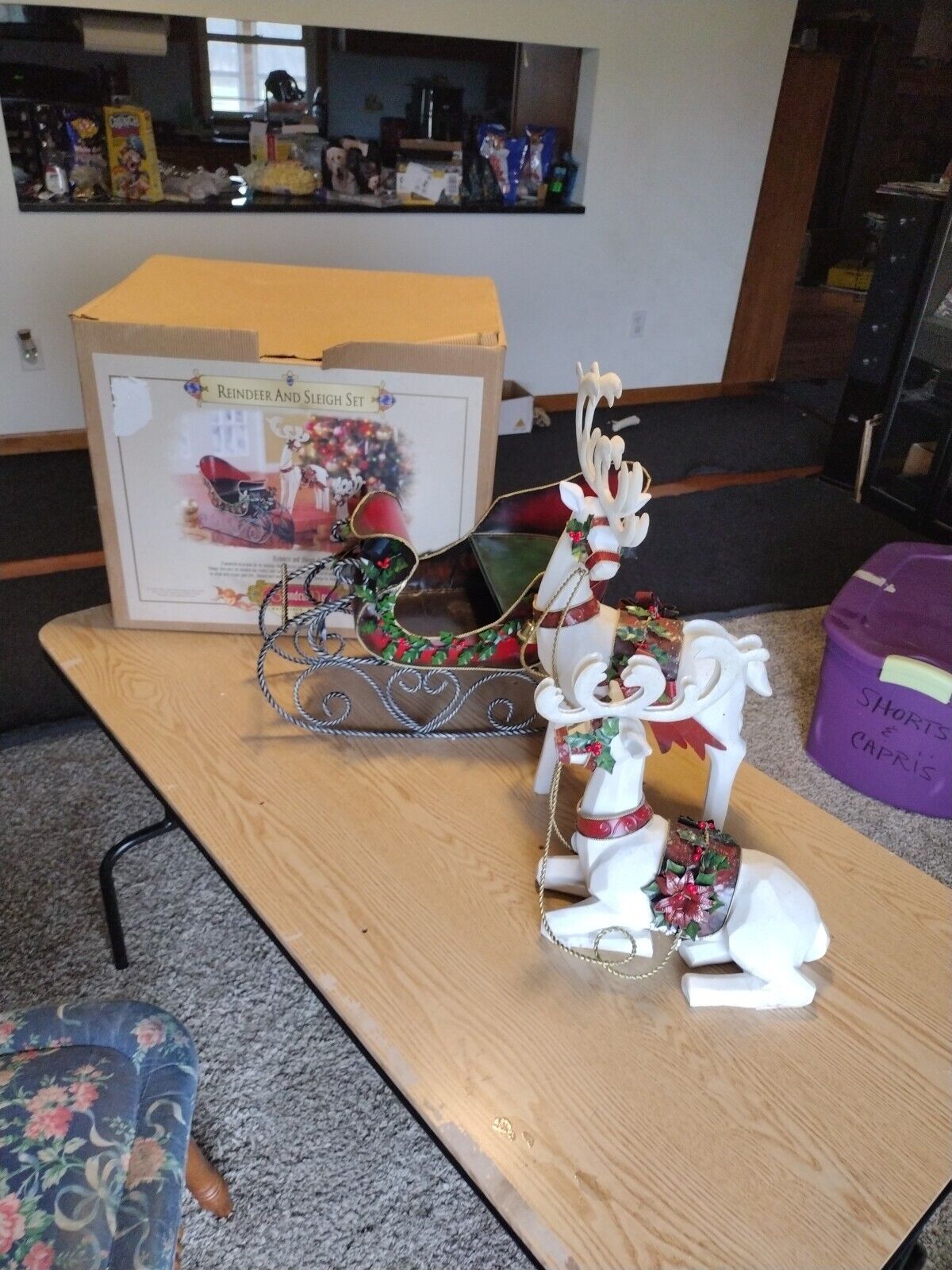 Granduer Noel Reindeer And Sleigh Set Collectors Edition 2003 S-1323-0 Christmas