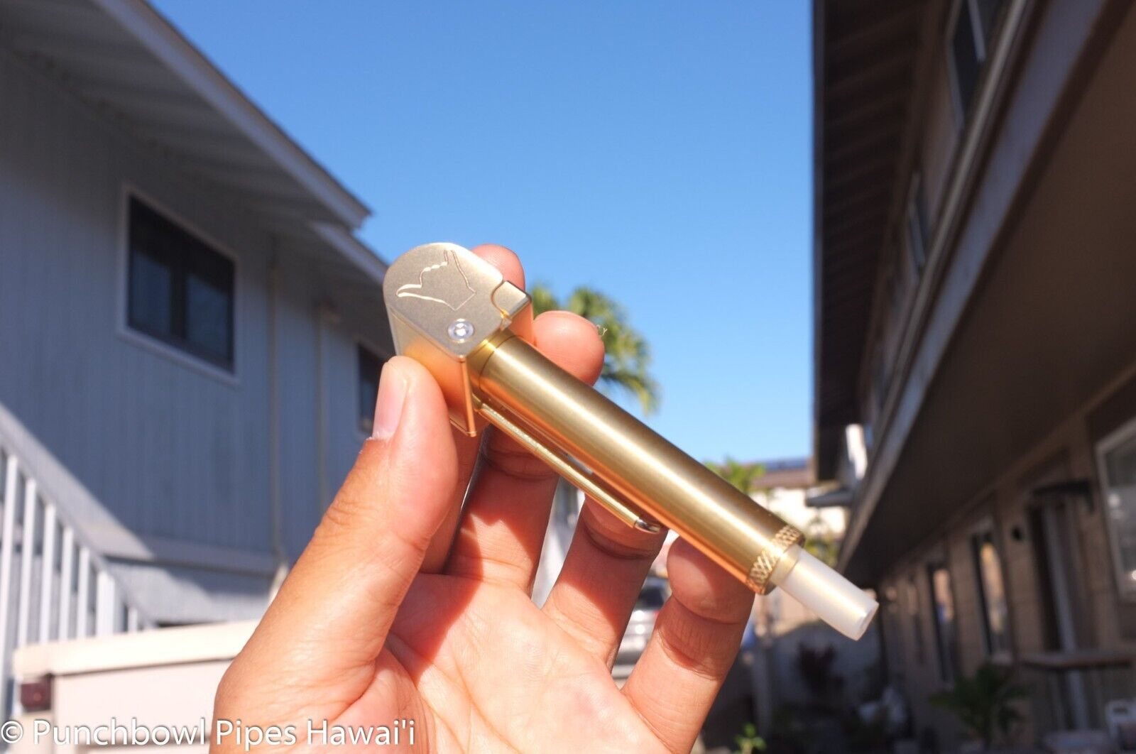 Super Shaka Pipe Unique Brass All-in-One w Stash Tube & Poker Made in Hawaii