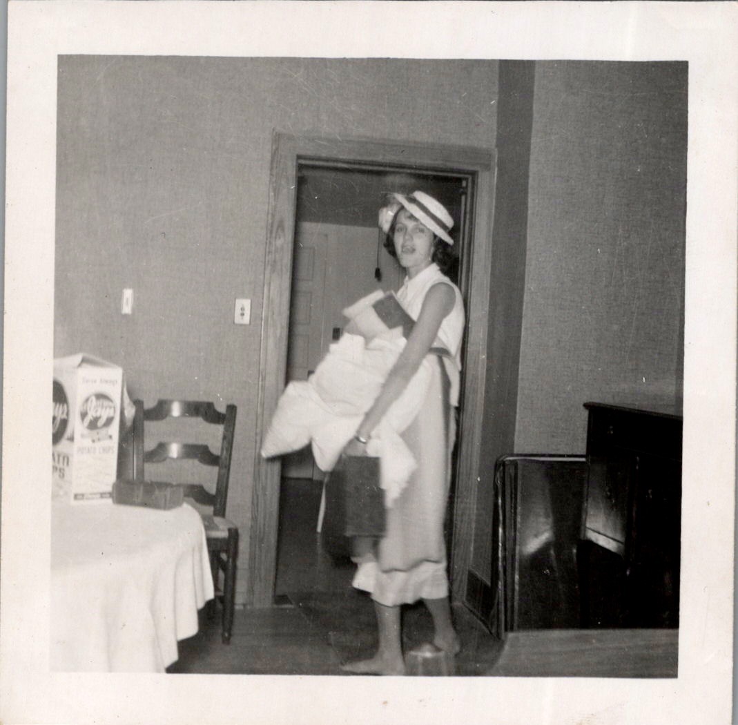 Barefoot Woman with Laundry & Jay’s Chips Box Photograph c. 1950s Midwest