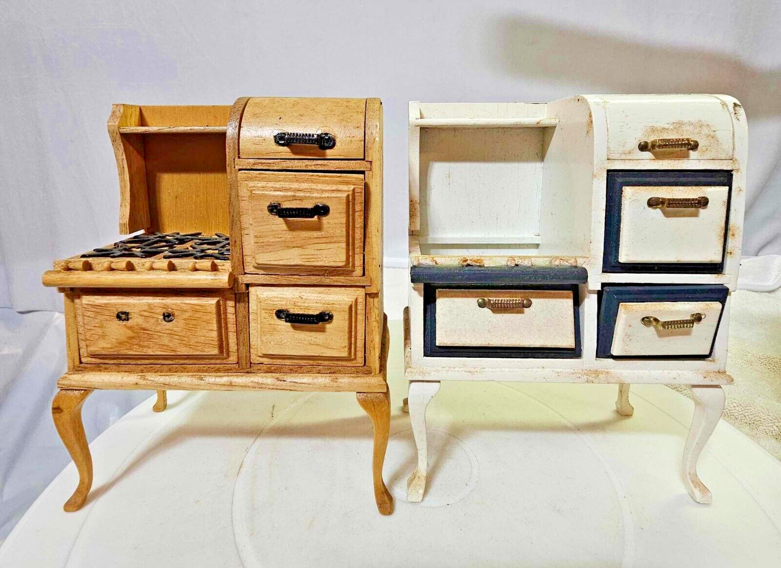 2 vtg old Fashion White Brown Wooden Stove Refrigerator Magnet-MW100- READ..SEE