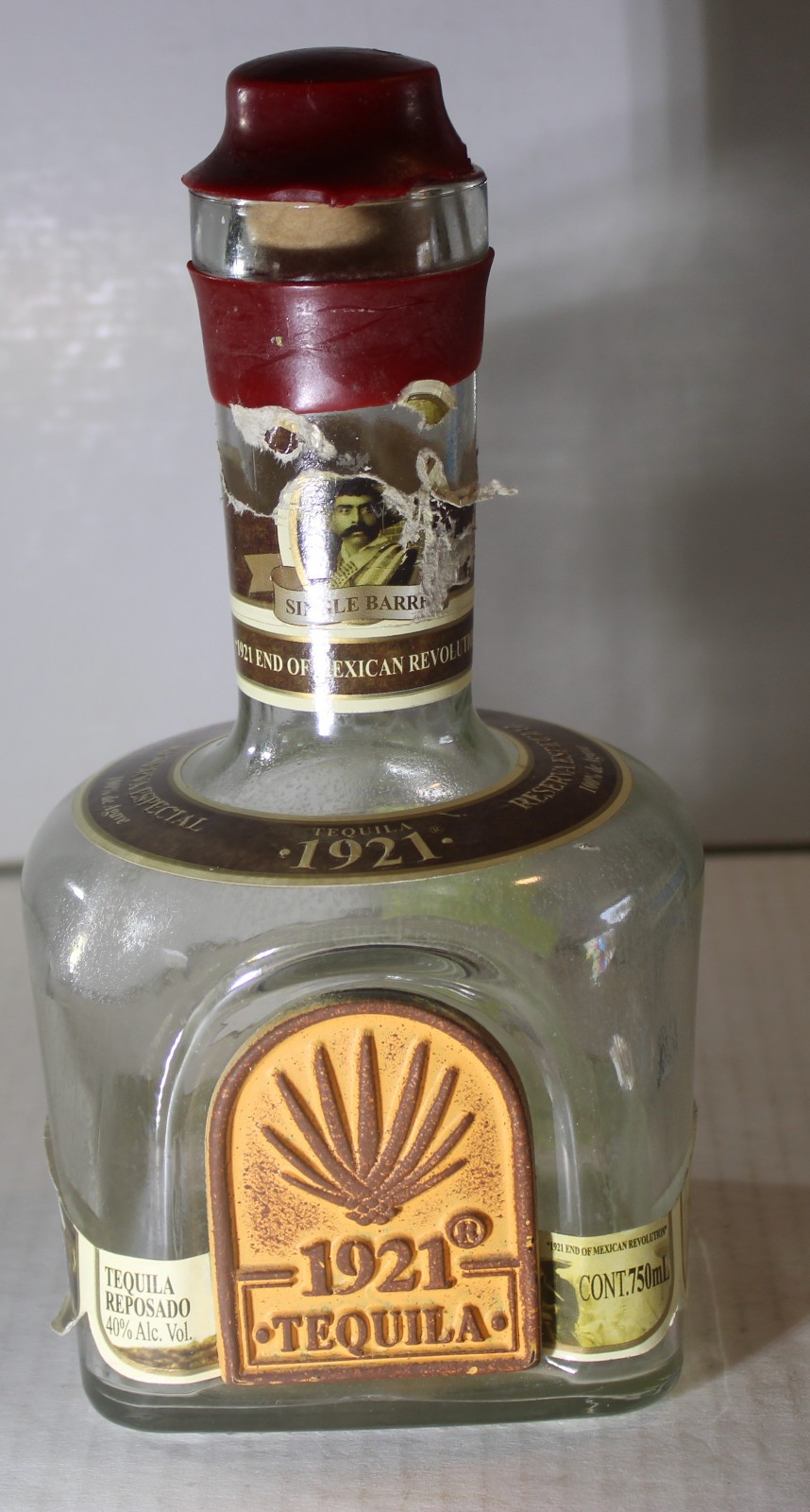 Empty 1921 Tequila Reposado Reserva Especial Bottle Wax