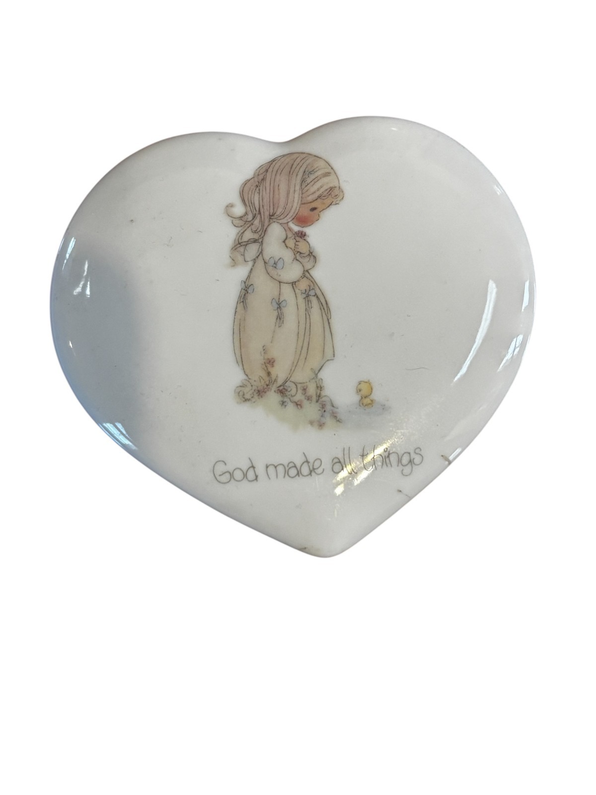 Vintage 1985 Precious Moments God Made All Things Heart Shaped Trinket Box
