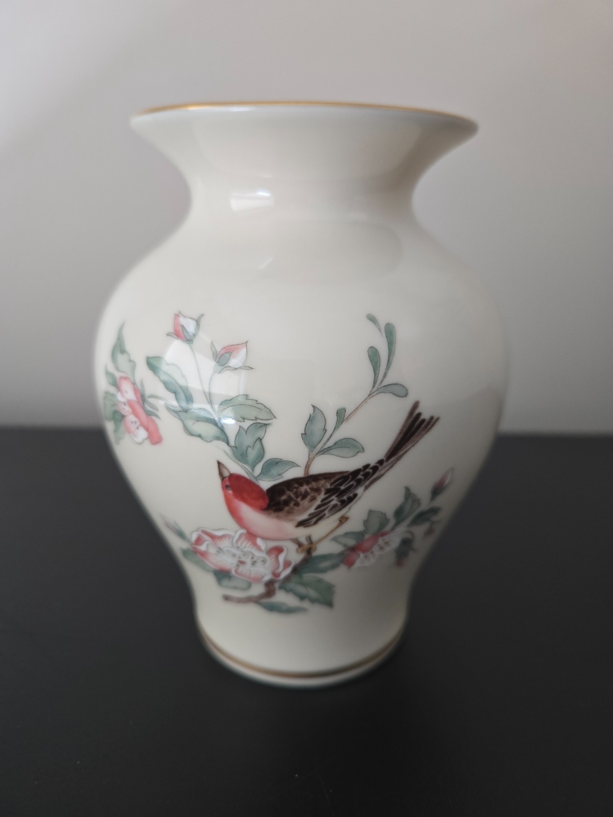 Lenox Serenade Vase 6” with Birds and Flowers Hand Decorated with 24K Gold USA