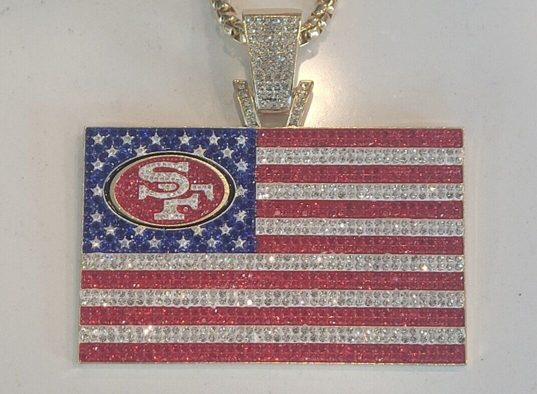49ers American Flag Bling Medallion with chain
