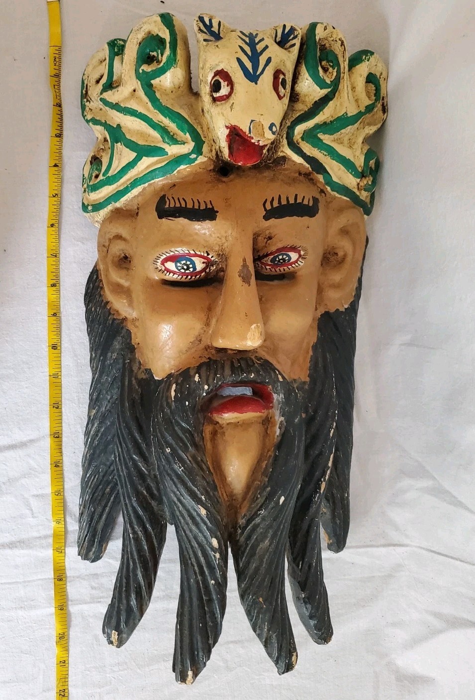 Antique Large Mexican Carved Wooden Painted Mask 21\