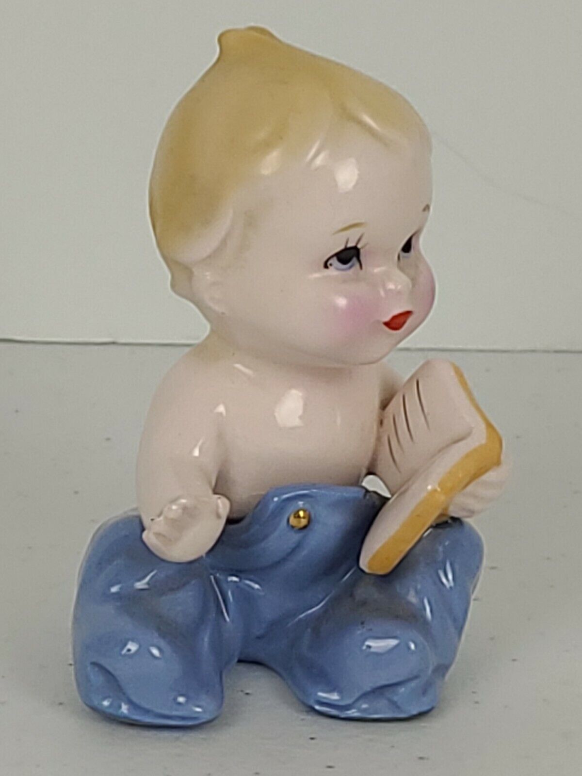 Capodimonte Vtg Hand Painted Porcelain Sitting Baby Toddler w/ Book 3.25\