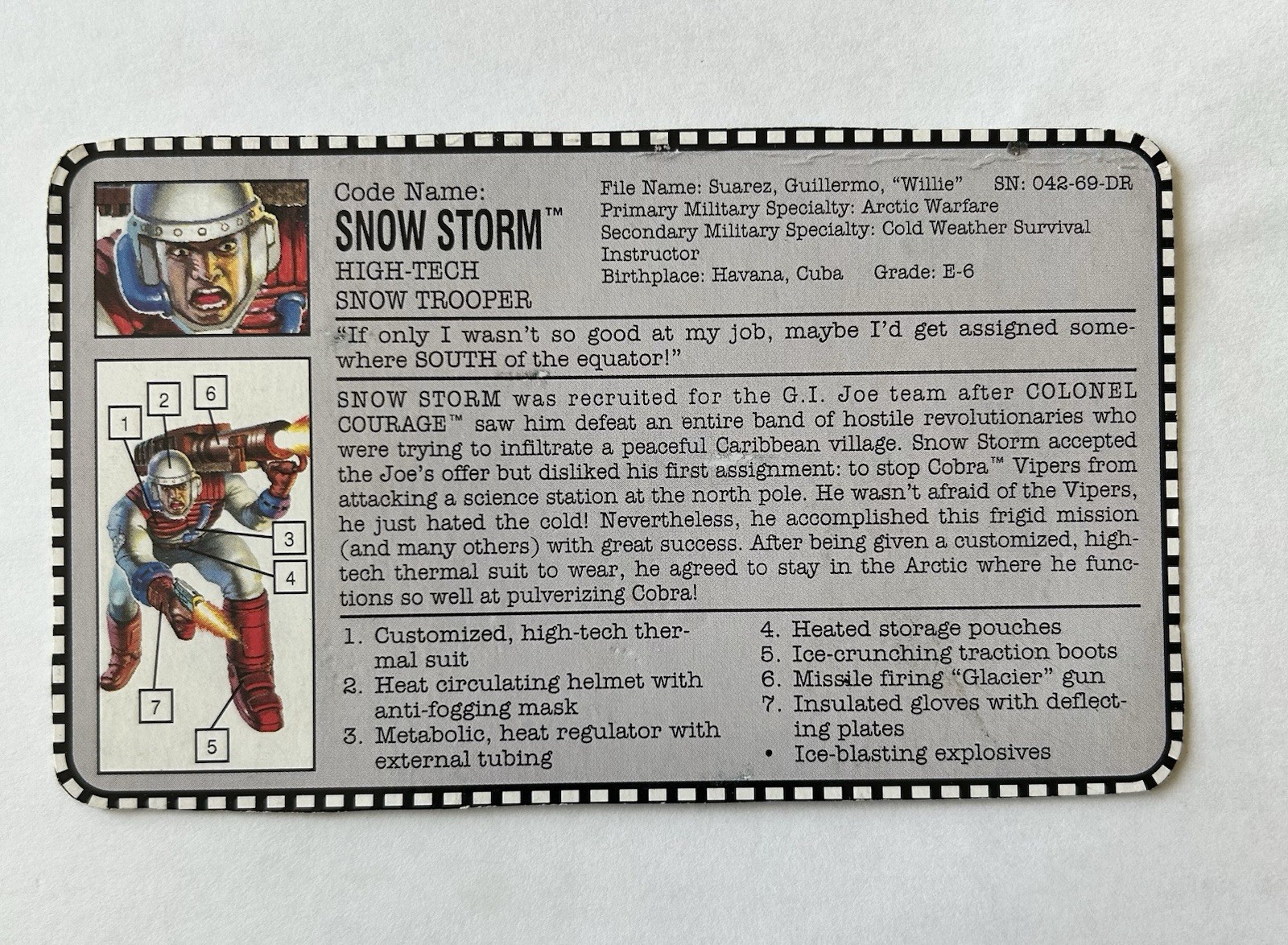 Gi Joe ARAH 1993 Snow Storm  V2 File Card Filecard Trading card
