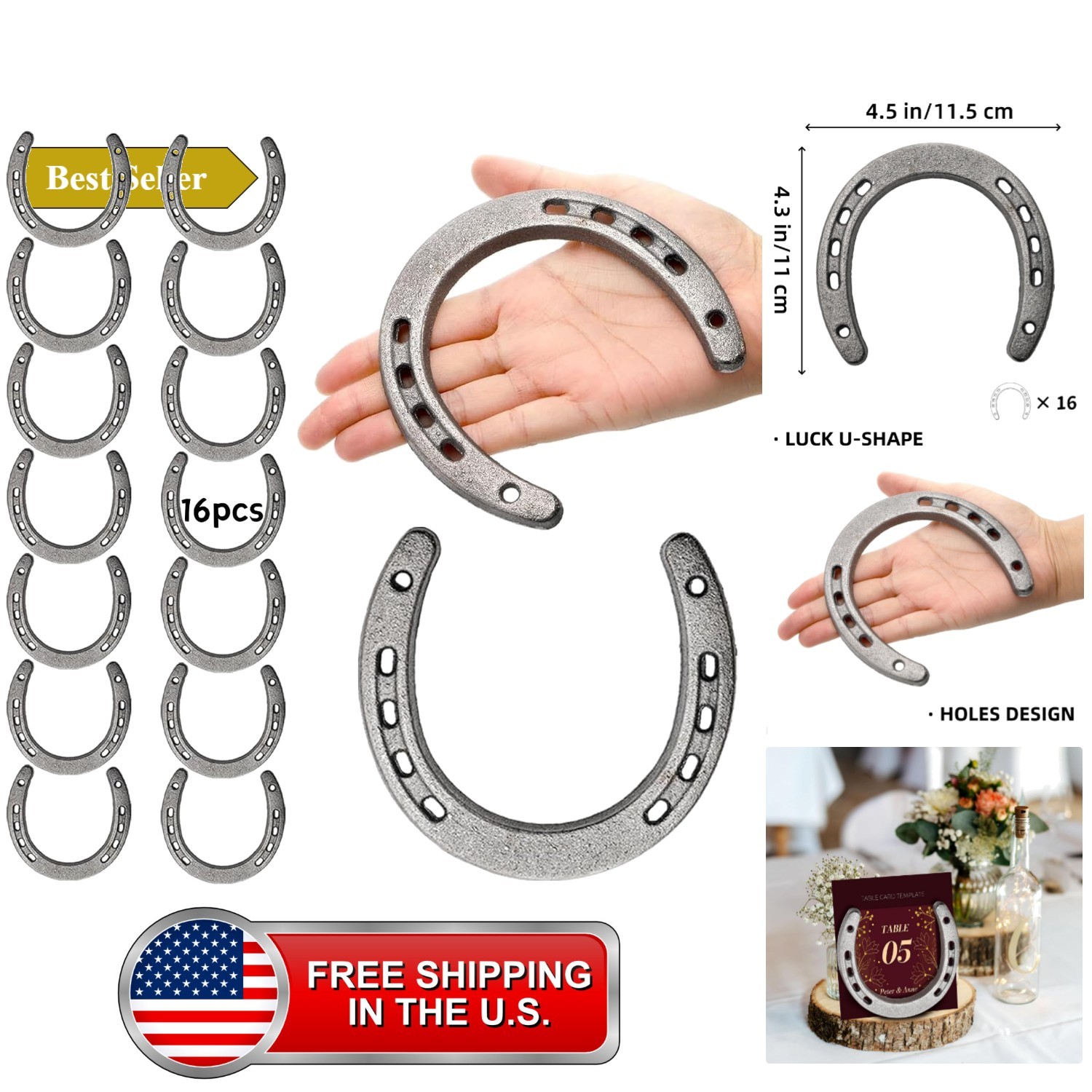 16 Pack Cast Iron Horseshoes, 4.5 × 4.3 in Good Luck Western Wall Decor Horse... 16 Pack Cast Iron Horseshoes, 4.5 × 4.3 in Good Luck Western Wall Decor Horse...