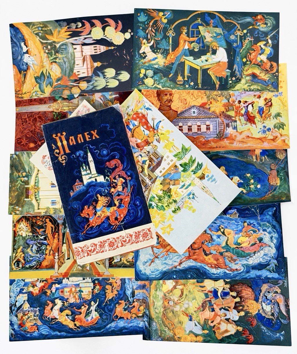 Vintage Palekh Soviet Russian Art Postcards Set 1974 USSR Art 12 Cards Sleeve
