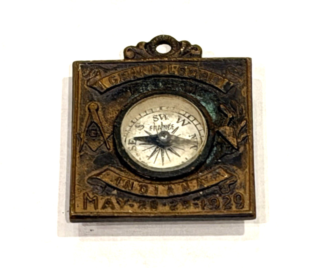 ANTIQUE GRAND LODGE INDIANA MASONIC FRANCE COMPASS WATCH FOB CHARM