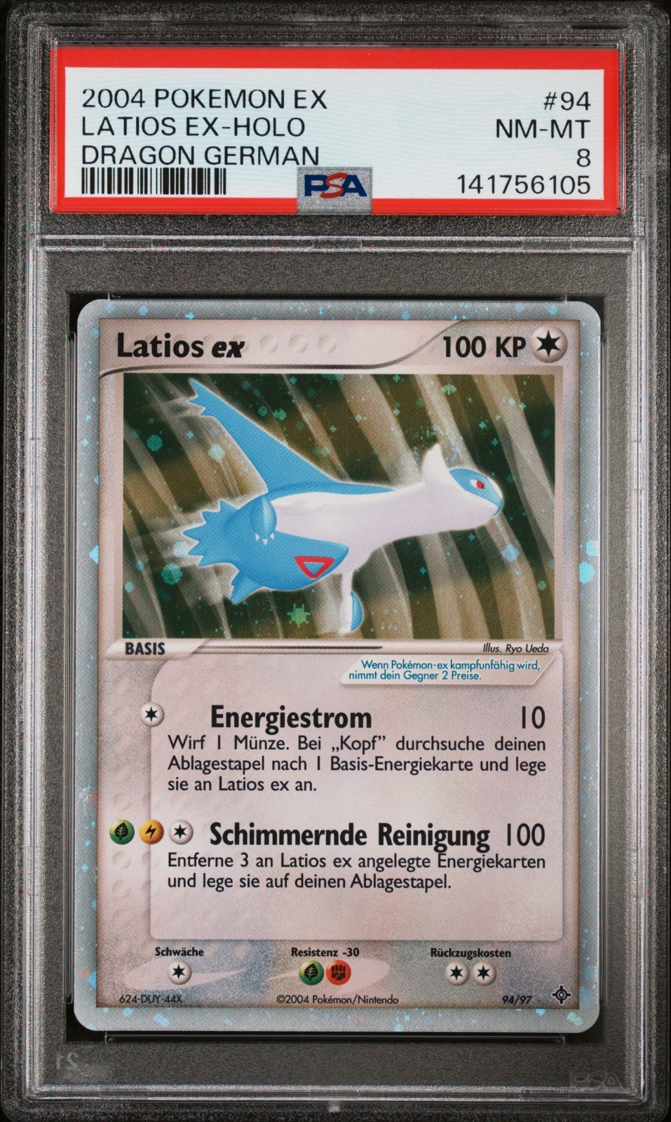 2004 Pokemon Card EX Latios EX-Holo #94 PSA 8 NM MINT GERMAN 2004 Pokemon Card EX Latios EX-Holo #94 PSA 8 NM MINT GERMAN