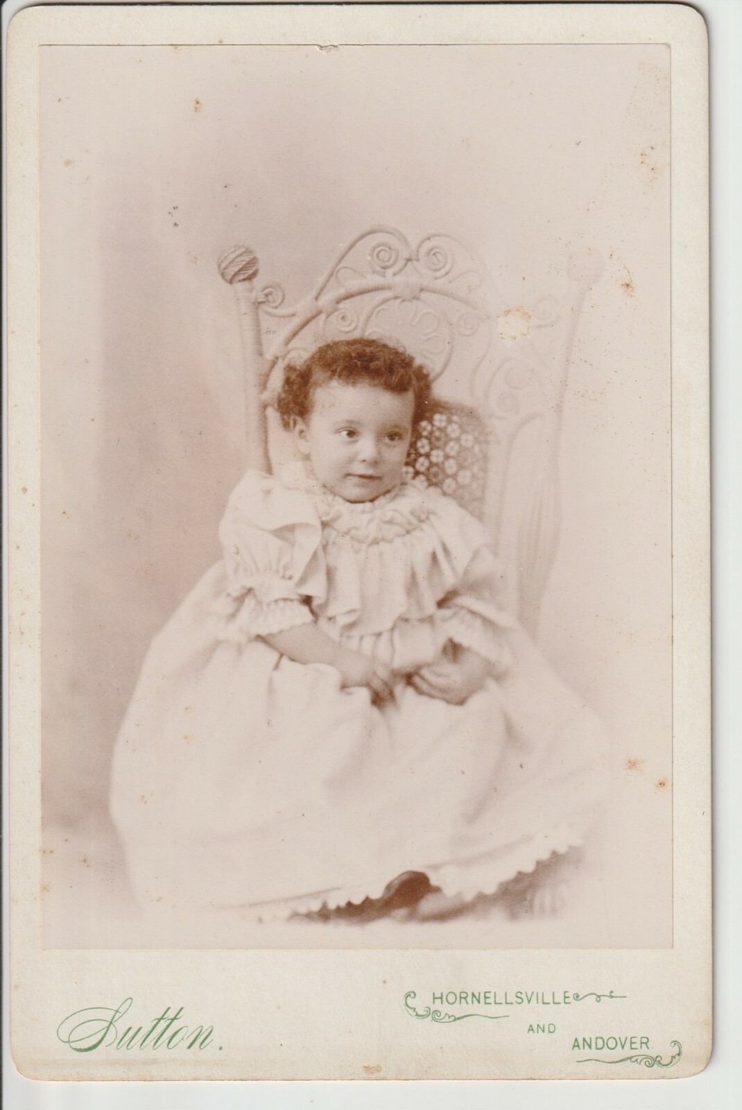 Hornellsville New York & Andover NY Cabinet Card of a Child 1890\'s Sutton Studio
