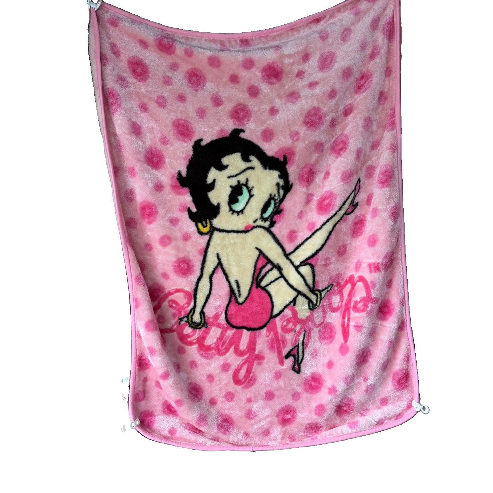 Vtg 90s Betty Boop Pink Plush Throw Blanket Cartoon Hearts Bubbles - 43” X 56”