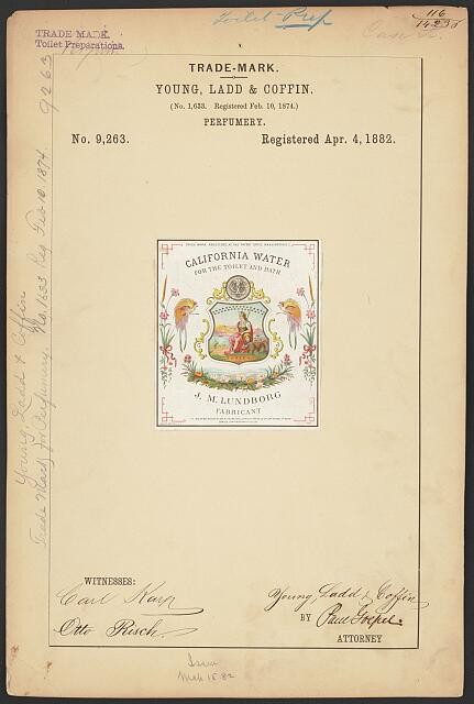 New York NY 1882 Young Ladd & Coffin Perfumery Trade Mark California Water