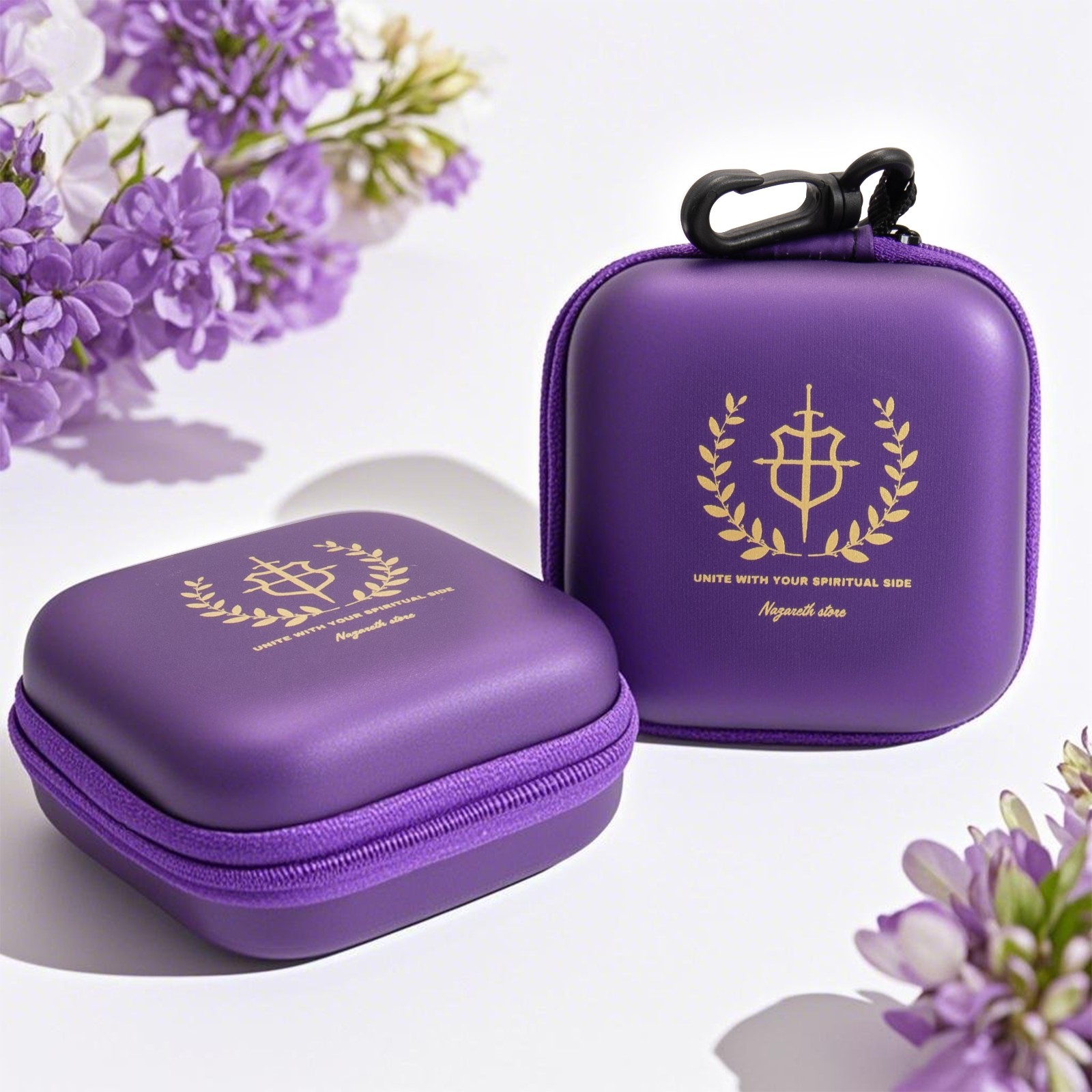 Purple Rosary Case with Zipper & Clip Hard Shell Protective RosarioBeads Holder