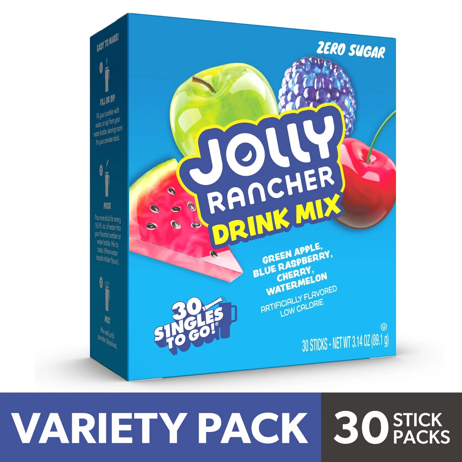 Jolly Rancher Sugar-Free Variety pack Singles to Go Powdered Drink Mix, 30 Count