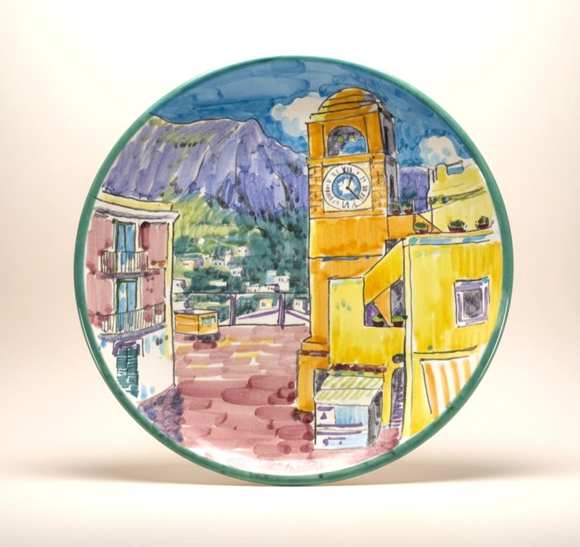 Capri Italy Hand Painted Ceramic Plate Signed Street Scene Wall Art 7.7\