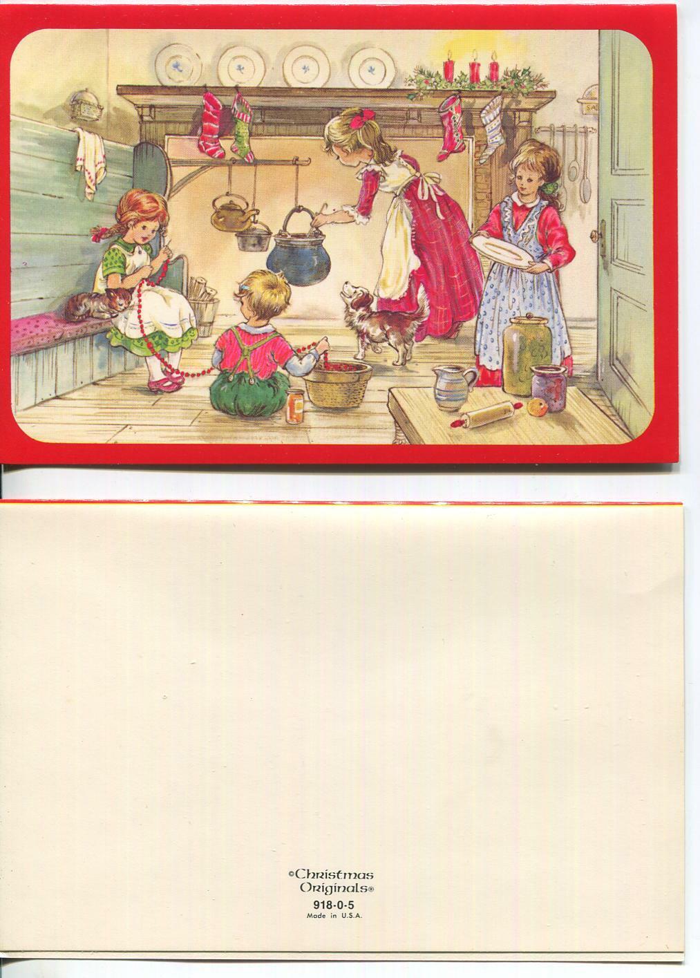 VINTAGE CHRISTMAS COOK HEARTH ROLLING PIN KITTEN CHILD TEAPOT STRING BERRY CARD