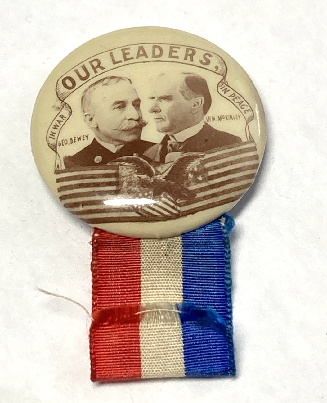 1899 13th MN Regiment Reunion McKinley Dewey Spanish War Button w/ Ribbon