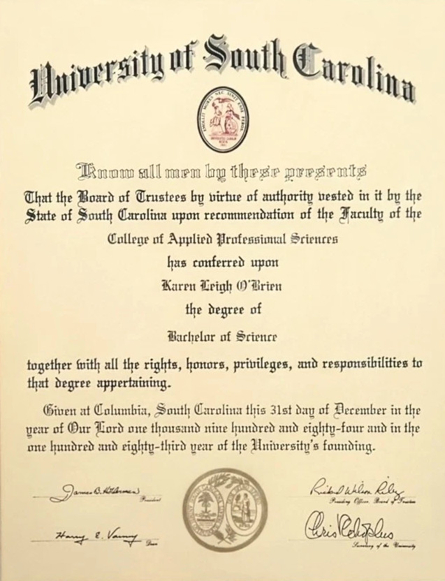 Vintage 1984 University of South Carolina USC Bachelor of Science Diploma