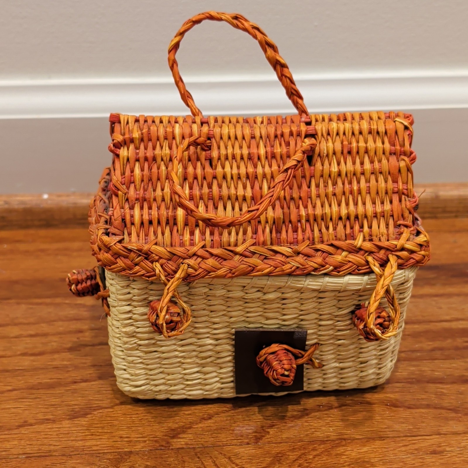 Small Decorative Red And Cream Woven Storage Basket From The Peruvian Mountains