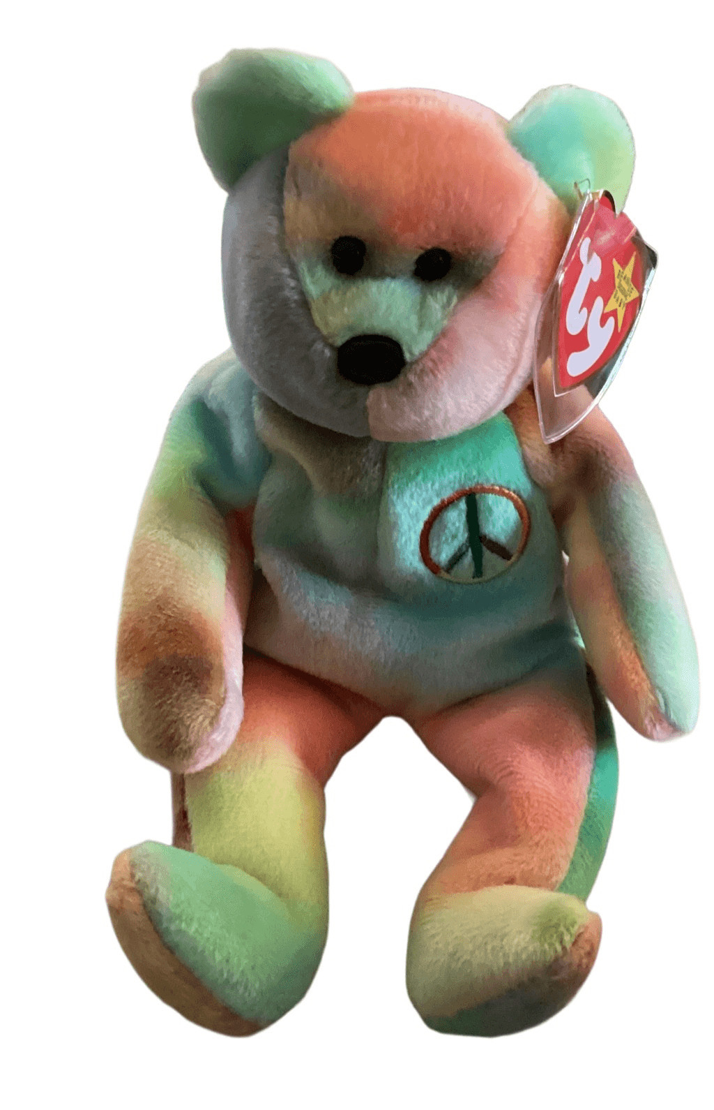 1996 Peace Bear Ty Beanie Baby Plush Collectible Tag Error Misspellings Hippie V